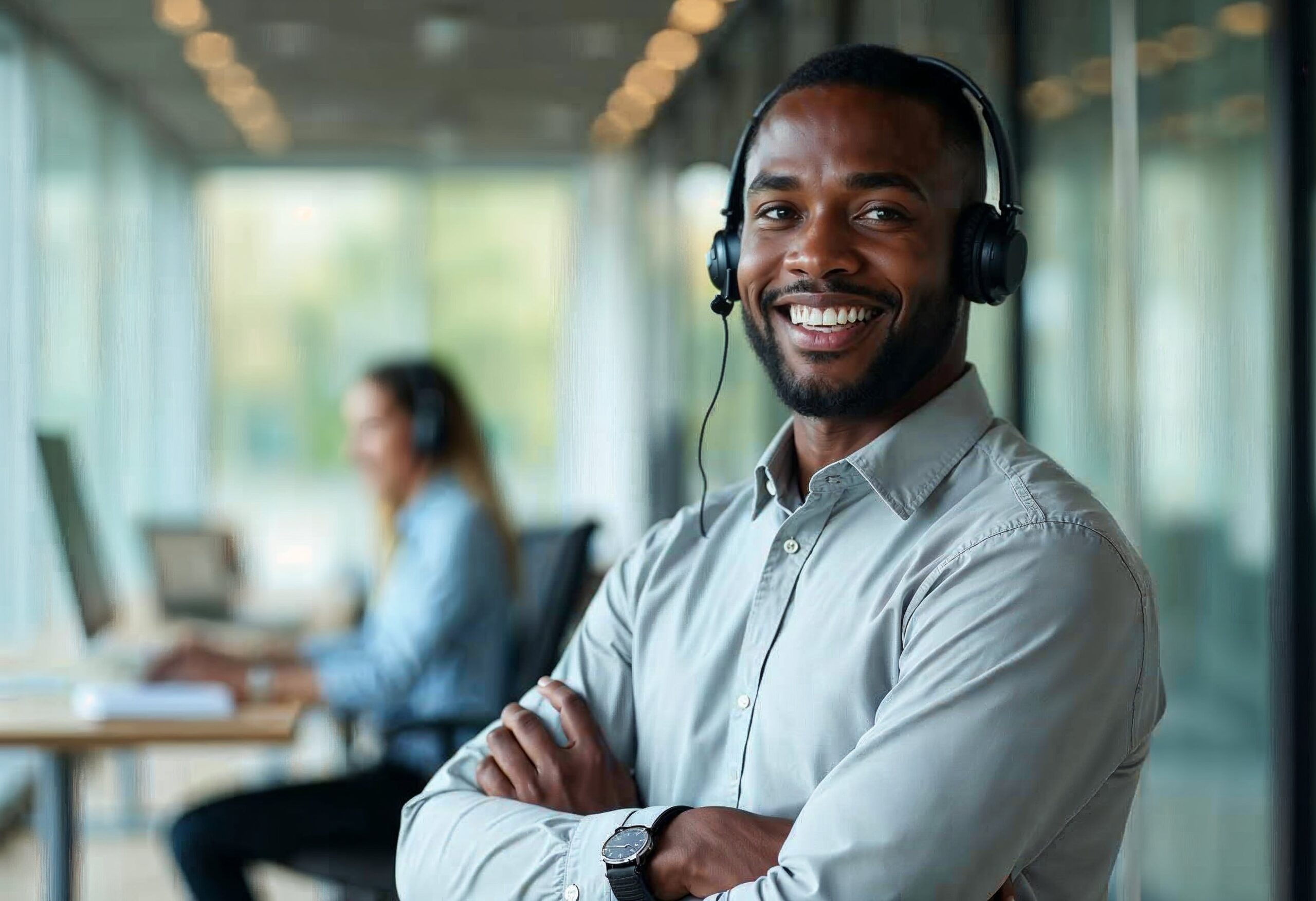 smiling customer service agent